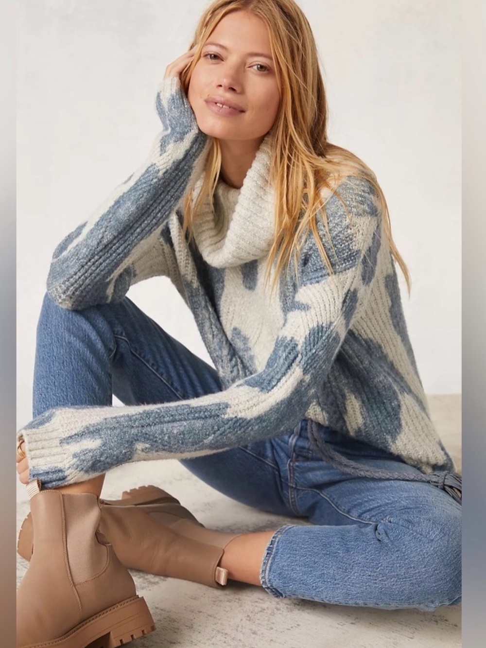 Anthropologie Pilcro Spotted Cowl Neck Oversized Knit Sweater Size XS